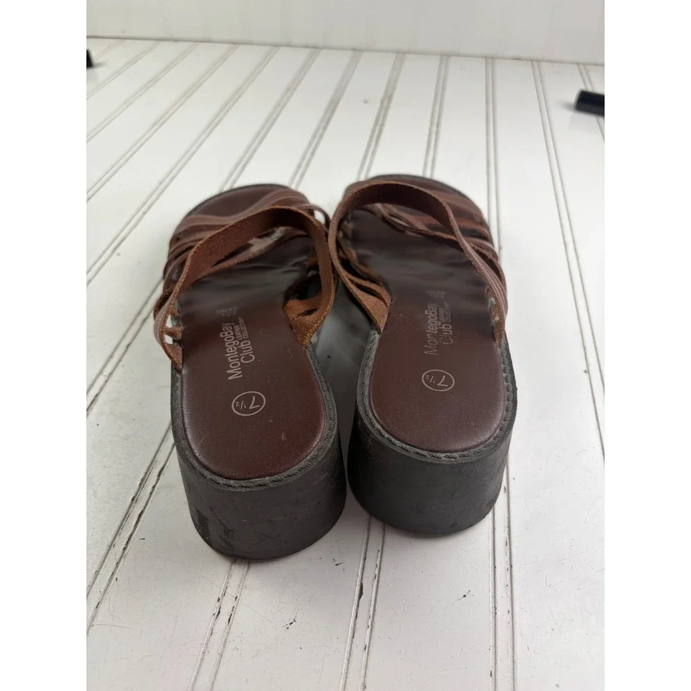 Montego Bay Vintage Y2K Brown Leather Strappy Platform Sandals Women's Size 7.5